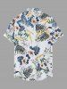 Chemise hawaïenne homme à imprimé fleurs et feuilles tropicales, boutons et poche - Turquoise Foncée S