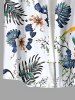 Chemise hawaïenne homme à imprimé fleurs et feuilles tropicales, boutons et poche - Turquoise Foncée S