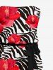 Combinaison hawaïenne à imprimé rayures zèbre et fleurs d'hibiscus, avec ceinture et bretelle amovibles - Rouge 1X