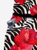 Combinaison hawaïenne à imprimé rayures zèbre et fleurs d'hibiscus, avec ceinture et bretelle amovibles - Rouge 1X