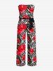 Combinaison Hawaï à imprimé fleur d'hibiscus et rayures zèbre avec ceinture et bretelles amovibles - Rouge 5X