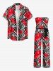 Combinaison Hawaï à imprimé fleur d'hibiscus et rayures zèbre avec ceinture et bretelles amovibles - Rouge 5X