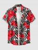 Chemise hawaïenne à imprimé rayures zèbre et fleurs d'hibiscus avec poche boutonnée pour homme - Rouge XL