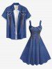 Robe débardeur en jean à lacets avec impression 3D Hawaii (Bretelles ajustables) - Bleu 2X