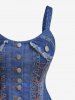 Robe débardeur en jean à lacets avec impression 3D Hawaii (Bretelles ajustables) - Bleu 2X