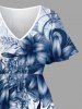Robe midi hawaïenne à fente imprimé fleurs, feuilles et notes de musique - Bleu profond 5X