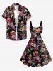Ethnic Mask Graphic Flower Print Hawaii A Line Dress -  