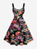 Ethnic Mask Graphic Flower Print Hawaii A Line Dress -  