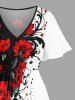Robe midi coupe A à imprimé floral hawaïen (branches, feuilles et fleurs) avec poches fendues - Rouge XXS