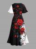 Robe midi coupe A à imprimé floral hawaïen (branches, feuilles et fleurs) avec poches fendues - Rouge XXS