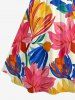 Robe trapèze à imprimé floral feuille hawaïen, froncée et à bretelles croisées - Bleu M