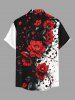 Chemise hawaïenne pour homme à imprimé feuilles et branches fleuries, boutons et poche - Rouge XL