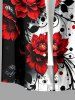 Chemise hawaïenne à imprimé fleurs, feuilles et branches avec poche boutonnée pour homme - Rouge 6XL