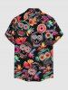 Chemise hawaïenne à boutons et poche pour homme - Imprimé masque ethnique et motifs floraux - Rose Vif 6XL