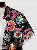 Chemise hawaïenne à boutons et poche pour homme - Imprimé masque ethnique et motifs floraux - Rose Vif 6XL