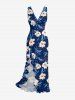 Flower Leaf Print Hawaii Ruffles Split Dress -  
