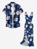 Flower Leaf Print Hawaii Ruffles Split Dress -  
