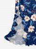 Flower Leaf Print Hawaii Ruffles Split Dress -  