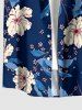 Chemise hawaïenne à imprimé fleurs et feuilles, avec poche boutonnée pour homme - Bleu profond S