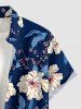 Chemise hawaïenne à imprimé fleurs et feuilles, avec poche boutonnée pour homme - Bleu profond S