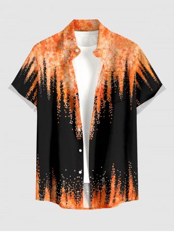 Fire Flame Tie Dye Print Buttons Pocket Hawaii Shirt For Men - ORANGE - XL