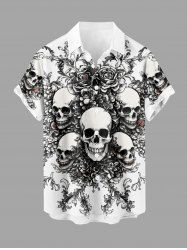 Skulls Flowers Print Buttons Pocket Hawaii Shirt For Men -  