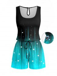 Ombre Galaxy Stars Print Cinched Hawaii Romper -  