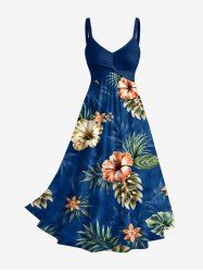 Hibiscus Flower Tropical Leaf Print Twist Hawaii Tank Dress -  