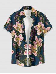 Chemise hawaïenne pour homme à imprimé floral et feuilles, avec boutons et poche - Cadetblue 5XL