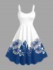 Tenue de plage hawaïenne assortie à blocs de couleurs motif feuilles et fleurs pour couples - Bleu 