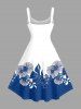 Tenue de plage hawaïenne assortie à blocs de couleurs motif feuilles et fleurs pour couples - Bleu 