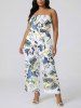 Ensemble assorti chemise hawaïenne et combinaison-short de plage imprimé fleurs et feuilles tropicales pour couples - Turquoise Foncée 
