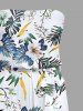 Ensemble assorti chemise hawaïenne et combinaison-short de plage imprimé fleurs et feuilles tropicales pour couples - Turquoise Foncée 