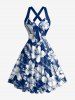Tenue de plage hawaïenne assortie pour couple avec imprimé fleurs et feuilles tropicales - Cadetblue 