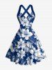 Tenue de plage hawaïenne assortie pour couple avec imprimé fleurs et feuilles tropicales - Cadetblue 