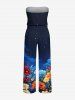 Flowers Galaxy Ombre Print Pocket Hawaii Jumpsuit With Removable Belt and Shoulder Straps -  