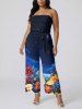 Flowers Galaxy Ombre Print Pocket Hawaii Jumpsuit With Removable Belt and Shoulder Straps -  