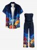 Flowers Galaxy Ombre Print Pocket Hawaii Jumpsuit With Removable Belt and Shoulder Straps -  
