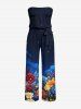 Combinaison hawaïenne à imprimé ombré galaxy floral avec poches, ceinture amovible et bretelles amovibles - Bleu profond 3X