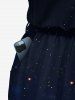 Combinaison hawaïenne à imprimé ombré galaxy floral avec poches, ceinture amovible et bretelles amovibles - Bleu profond 3X
