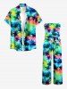 Coconut Tree Tie Dye Print Pocket Hawaii Jumpsuit With Removable Belt and Shoulder Straps -  