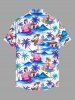 Chemise hawaïenne pour homme à imprimé flamant et cocotier, avec poche boutonnée - Bleu Ciel S