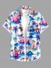 Chemise hawaïenne pour homme à imprimé flamant et cocotier, avec poche boutonnée - Bleu Ciel S