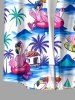 Flamingo Coconut Tree Print Buttons Pocket Hawaii Shirt For Men -  