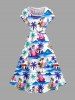 Flamingo Coconut Tree Print Drop Shoulder Hawaii Midi Dress -  