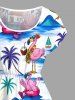 Flamingo Coconut Tree Print Drop Shoulder Hawaii Midi Dress -  