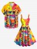 Robe débardeur Hawaii à imprimé bloc de couleurs Jus de fruits girafe (bretelles ajustables) - Orange S