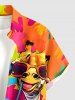 Giraffe Fruit Juice Colorblock Print Buttons Pocket Hawaii Shirt For Men -  