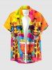 Giraffe Fruit Juice Colorblock Print Buttons Pocket Hawaii Shirt For Men -  