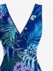 Robe portefeuille à fente avec volants Hawaï – Imprimé fleur d'hibiscus et feuilles tropicales - Bleu profond L